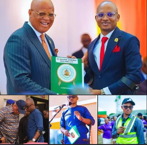 Governor Umo Eno and Dr. Ekem Emmanuel John with supporting photographs