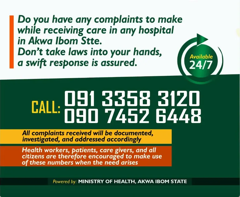 Akwa Ibom State Ministry of Health complaints contact numbers